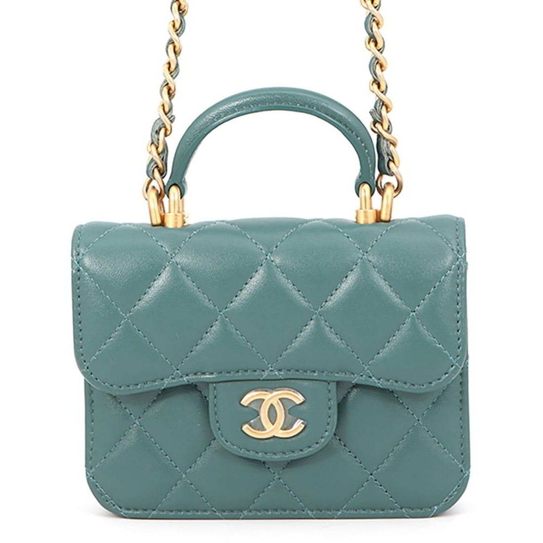 Chanel Chain Wallet Matelassé Coco Mark Flap Coin Purse Lambskin AP2200 CHANEL Business Card: --- Catalog ---Category: SizeSize (HxWxD): 9cm x 12cm / 3.54'' x 4.72''Category: DesignType: Chain/Shoulder walletColor: GreenGender: WomenMaterial: Leather Leather/Fur Type: LambskinCategory: General