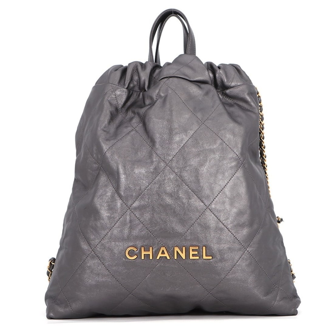 Chanel Backpack, 22 Large, Shiny Calf Leather AS3313, CHANEL Handbag, Women's: --- Catalog ---Category: SizeSize (HxWxD): 40cm x 34cm x 8cm / 15.74'' x 13.38'' x 3.14''Category: DesignType: HandbagColor: GrayGender: WomenMaterial: Leather Leather/Fur Type: CalfskinCategory: Gene