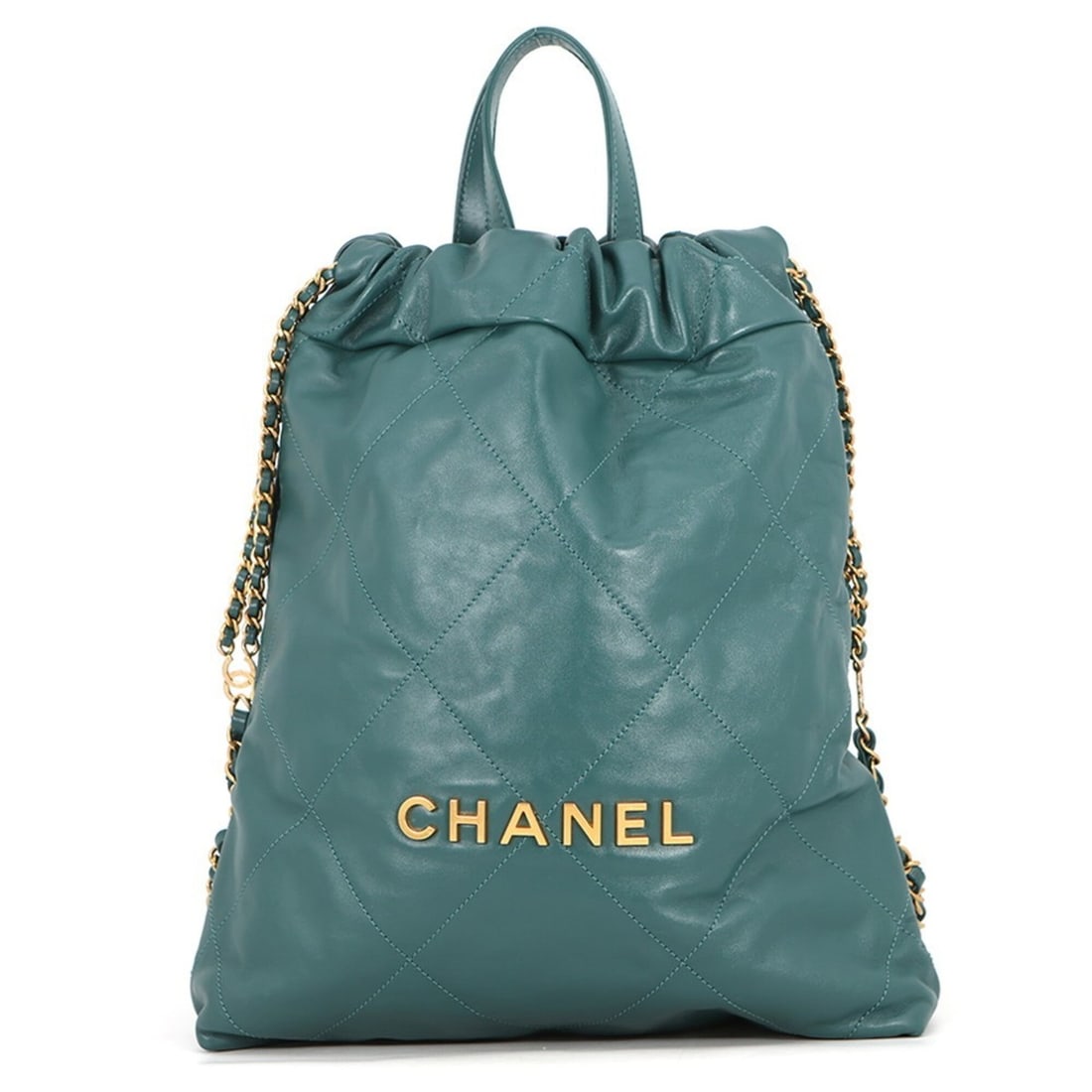 Chanel Backpack, 22 Small Shiny Calfskin AS3859, CHANEL Handbag, Women's: --- Catalog ---Category: SizeSize (HxWxD): 35cm x 28cm x 7cm / 13.77'' x 11.02'' x 2.75''Category: DesignType: HandbagColor: GreenGender: WomenMaterial: Leather Leather/Fur Type: CalfskinCategory: Gen