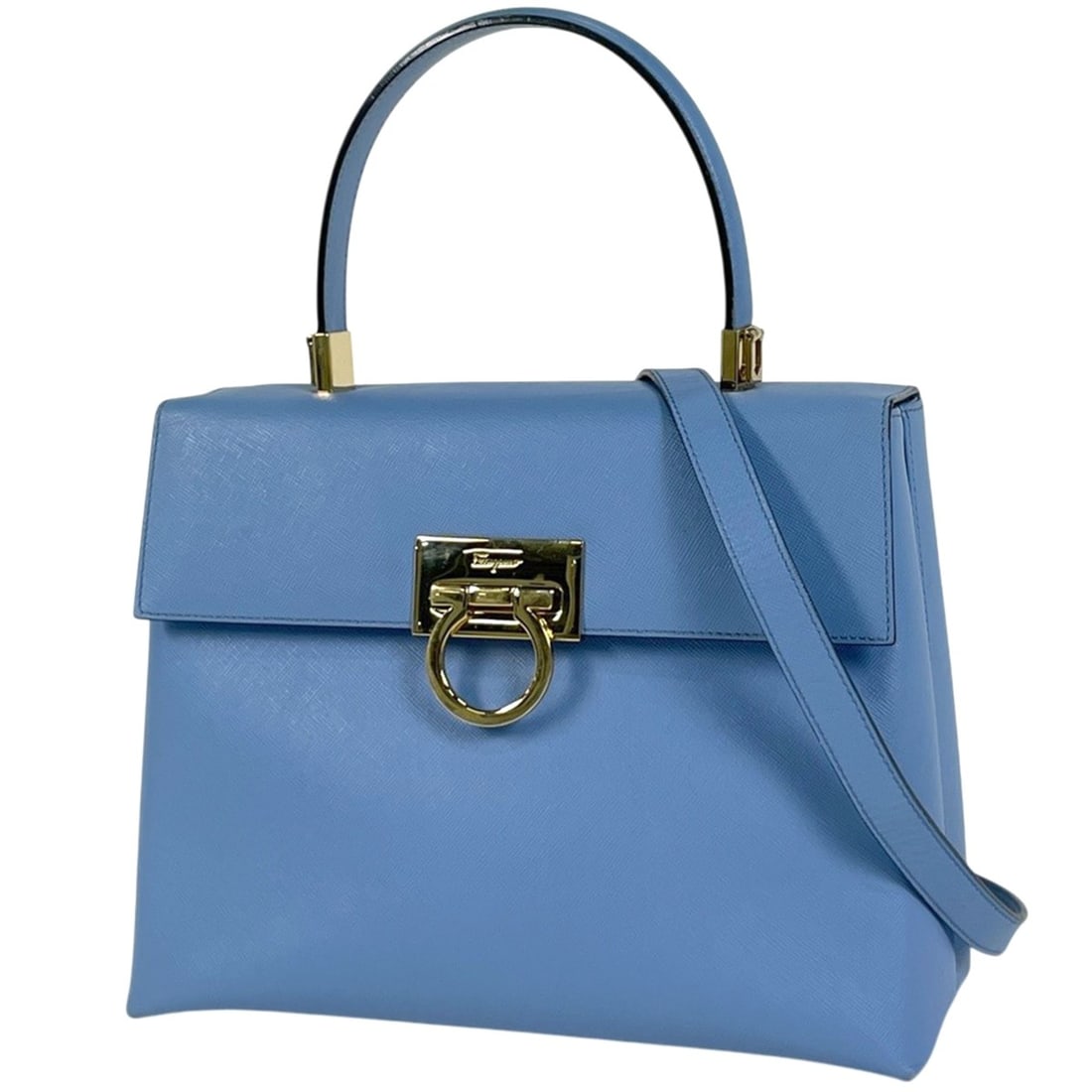 Salvatore Ferragamo Gancini Handbag, 2-Way, Leather, Light Blue, 0290, Women's: --- Catalog ---Category: SizeSize (HxWxD): 20cm x 26cm x 10cm / 7.87'' x 10.23'' x 3.93''Category: DesignType: HandbagColor: Light blueGender: WomenMaterial: Leather Category: GeneralMPN: 0290Brand: S