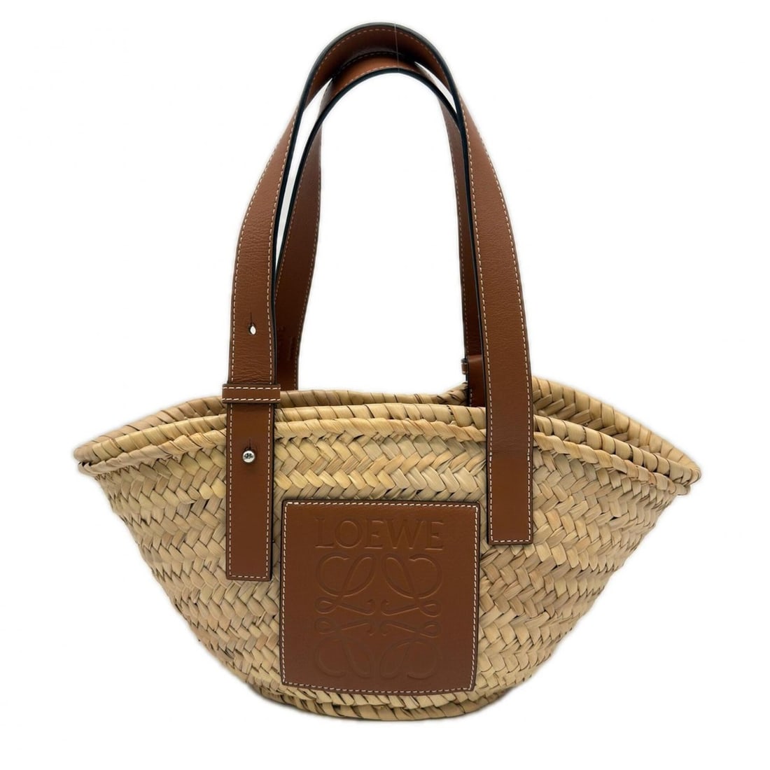 LOEWE Palm Leaf & Calf Basket Bag Small Natural Tan 327.02.S93 Handbag Brown Leather Women's: --- Catalog ---Category: SizeSize (HxWxD): 18cm x 37cm x 12cm / 7.08'' x 14.56'' x 4.72''Handle Length: 48cm / 18.89''Category: DesignType: BasketColor: BrownGender: WomenClosure: OpenMaterial: Leathe