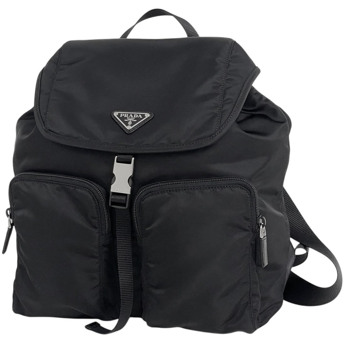 Prada PRADA Logo Plate Backpack, Tessuto Nylon, Nero (Black), 1BZ005, Women's (1 of 17)