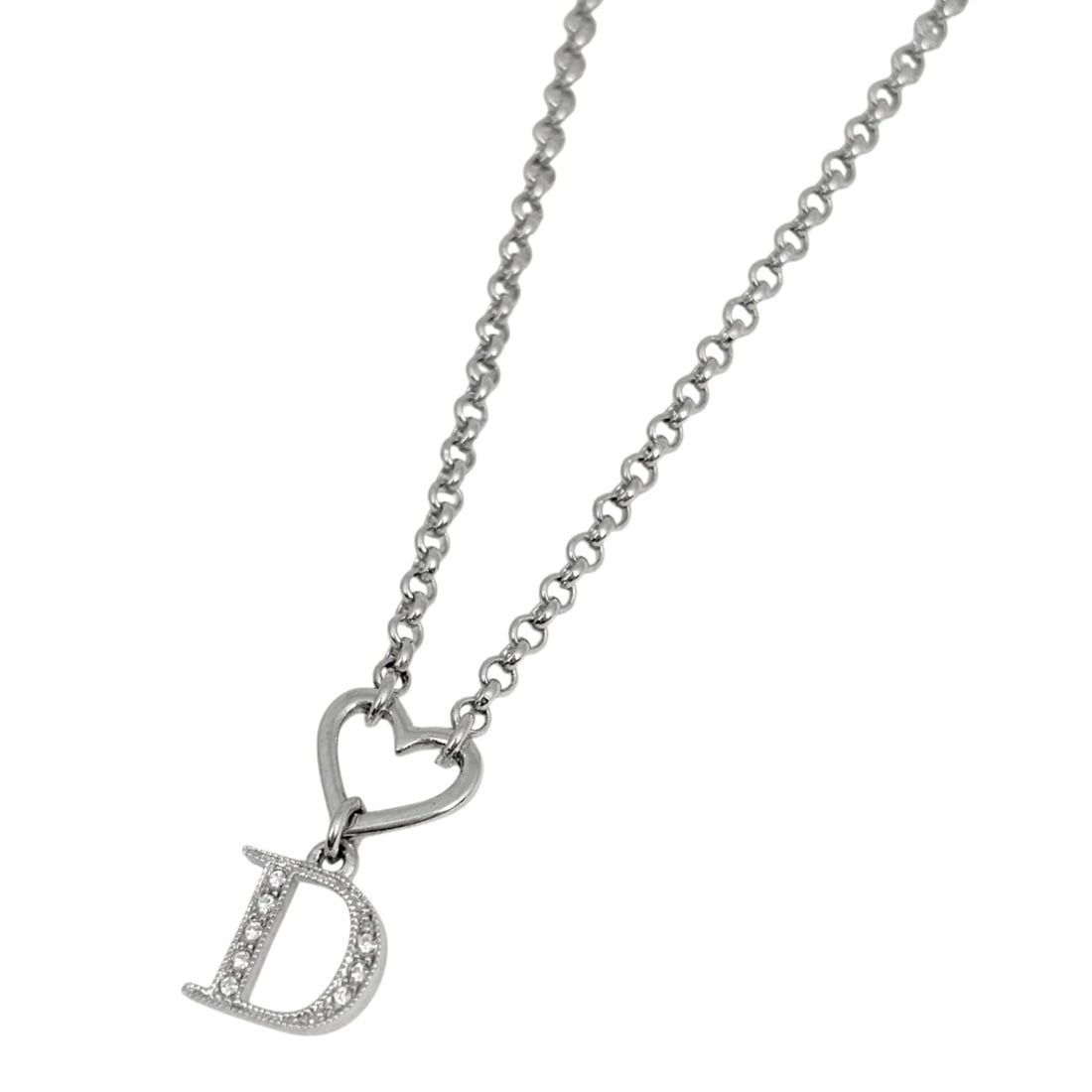 Christian Dior logo necklace with rhinestones, silver plated, silver, for women.: --- Catalog ---Category: SizeNeck Circumference: 42.5 cm / 16.73''Category: DesignColor: SilverGender: WomenMaterial: Gold plating, SilverNecklace Type: NecklaceCategory: GeneralBrand: Christian Dior-