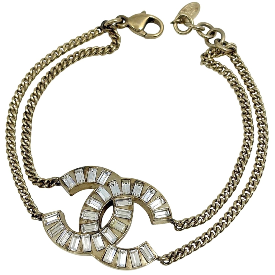 Chanel Coco Mark Chain Bracelet with Rhinestones, GP Gold, Women's: --- Catalog ---Category: SizeTotal Length: 21.5cm / 8.46''Category: DesignType: Charm braceletColor: GoldGender: WomenMaterial: Gold platingCategory: GeneralBrand: Chanel--- Item List ---Section: Cond