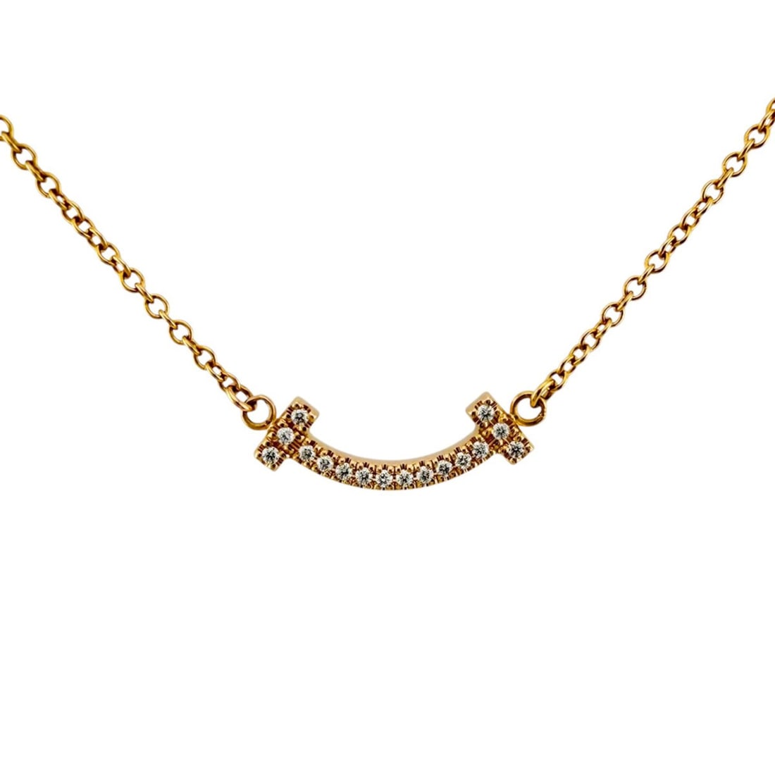 Tiffany & Co. T Smile Mini Necklace, 18K Pink Gold, Diamond, Women's.: --- Catalog ---Category: SizePendant Size: 4.5mm x 14.5mm / 0.17'' x 0.57''Neck Circumference: 45 cm / 17.71''Category: DesignColor: Pink goldGender: WomenMaterial: Pink gold (18K)Necklace Type: Neckl