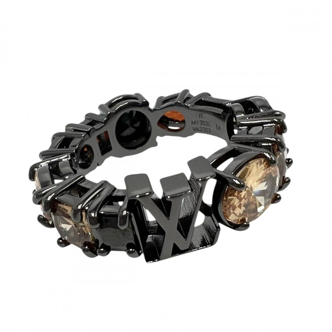 Louis Vuitton Men's Ring, LV Light Accessory, Medium Size, Rhinestone, Approx. M1202L, Black/Orange,: --- Catalog ---Category: SizeJP Size: 19US Size: 9.5Category: DesignType: Band ringColor: Black, OrangeStone: RhinestoneGender: MenMaterial: RhinestoneColor Grade: LCategory: GeneralMPN: M1202LBrand: 