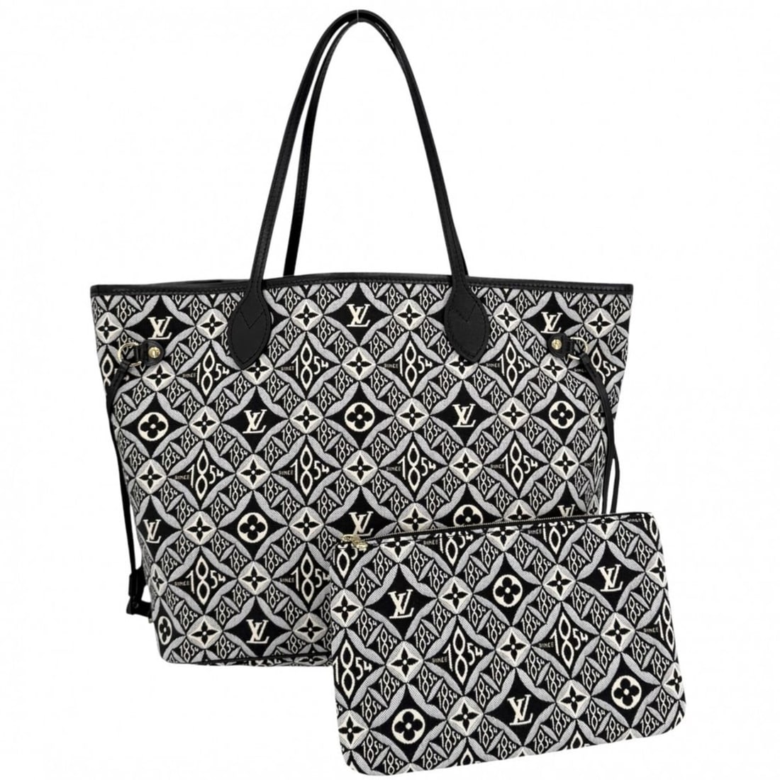 Louis Vuitton Tote Bag for Women, Monogram Jacquard, SINCE 1854 Neverfull MM, Handbag/Shoulder Bag,: --- Catalog ---Category: SizeSize (HxWxD): 27cm x 46cm x 15.5cm / 10.62'' x 18.11'' x 6.1''Category: DesignType: Handbag, Tote bagColor: BlackGender: WomenMaterial: Canvas , Leather Category: GeneralM
