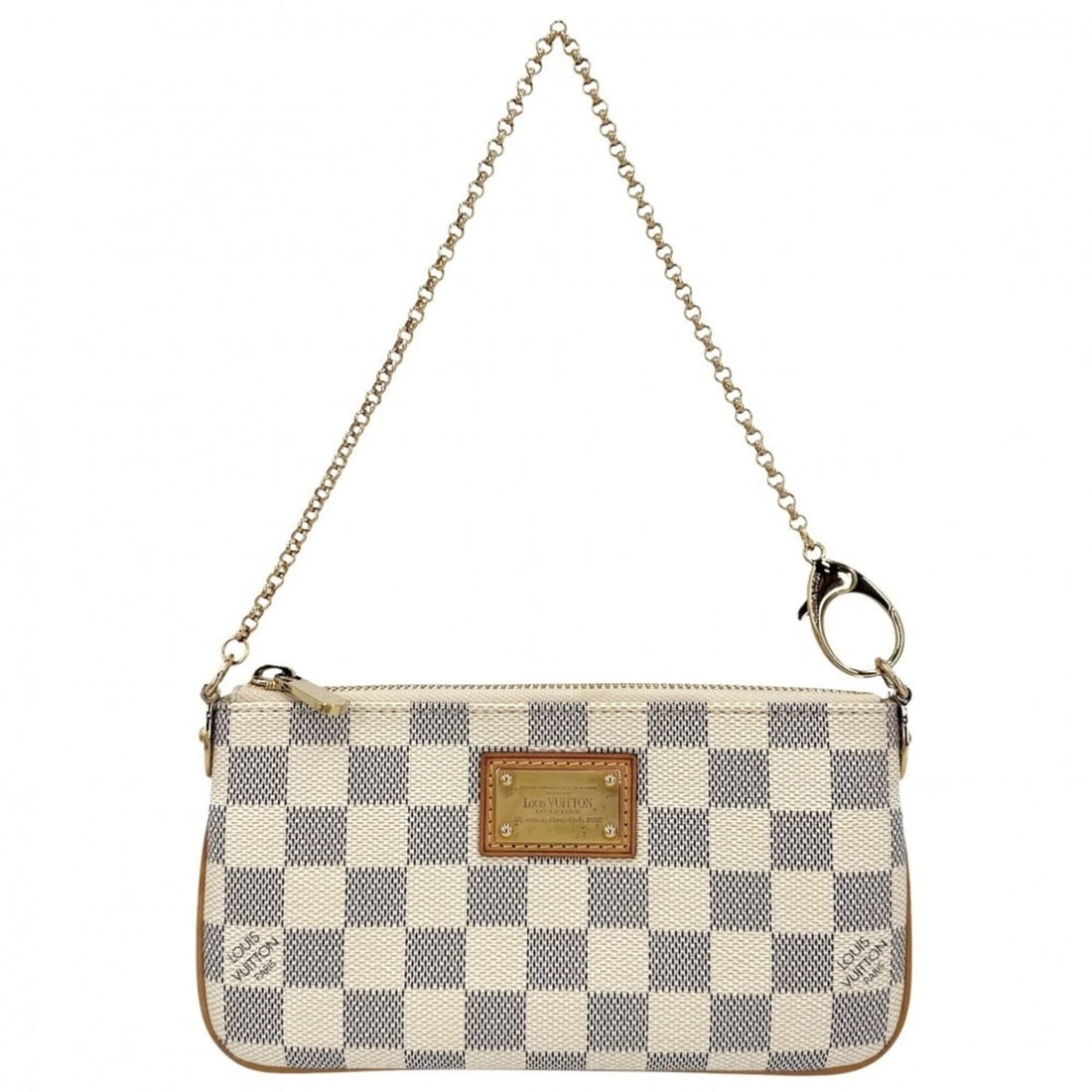 Louis Vuitton Women's Pochette Mira MM Accessory Pouch with Chain, N60027, Damier Azur Canvas,: --- Catalog ---Category: SizeSize (HxWxD): 10.5cm x 20cm x 2cm / 4.13'' x 7.87'' x 0.78''Category: DesignType: Handbag, Pochette, PouchColor: WhiteGender: WomenMaterial: Damier Azur , Canvas Category:
