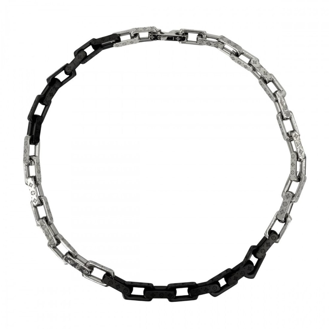 Louis Vuitton Men's Monogram Chain Necklace, M00677, Silver/Black, Approx. 132.6g: --- Catalog ---Category: SizeNeck Circumference: 54 cm / 21.25''Category: DesignColor: Black, SilverGender: MenNecklace Type: NecklaceCategory: GeneralBrand: Louis Vuitton--- Item List ---Section: Con