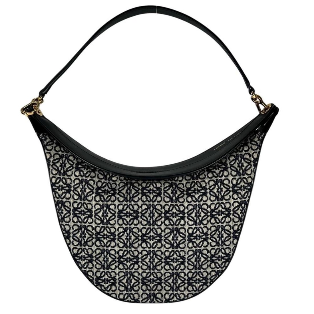 Loewe Luna Anagram handbag for women, shoulder bag, half-moon pattern, one-shoulder style, LOEWE: --- Catalog ---Category: SizeSize (HxWxD): 17cm x 30cm x 8cm / 6.69'' x 11.81'' x 3.14''Category: DesignType: HandbagColor: Black, NavyGender: WomenMaterial: Jacquard , Leather Leather/Fur Type: Calfs