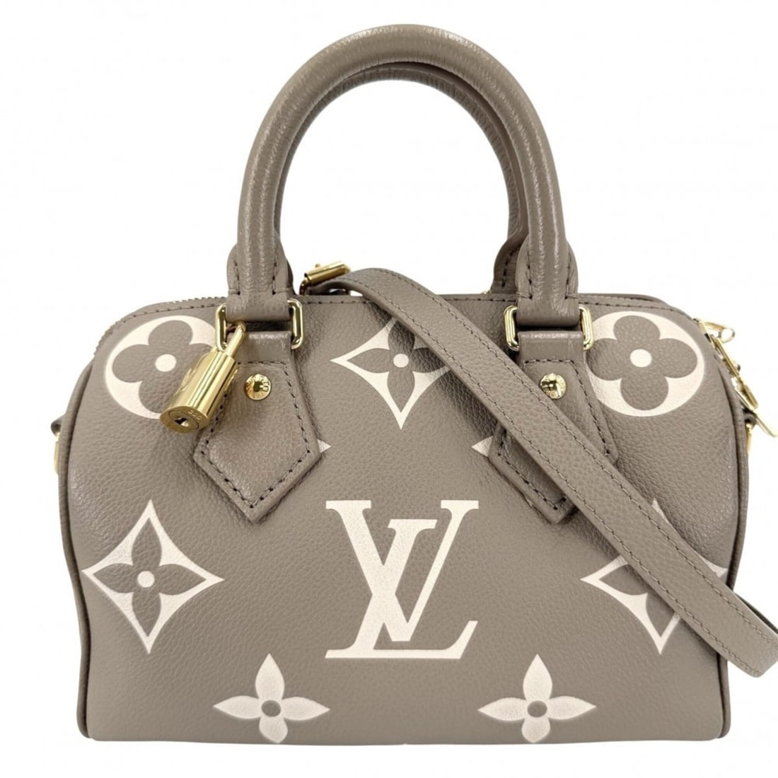 Louis Vuitton Women's Bicolor Monogram Empreinte Speedy Bandoulière 20 Mini Handbag Shoulder Bag: --- Catalog ---Category: SizeSize (HxWxD): 13.5cm x 20.5cm x 12cm / 5.31'' x 8.07'' x 4.72''Category: DesignType: Handbag, Shoulder bagColor: Cream, TourterelleGender: WomenMaterial: Monogram Empreint
