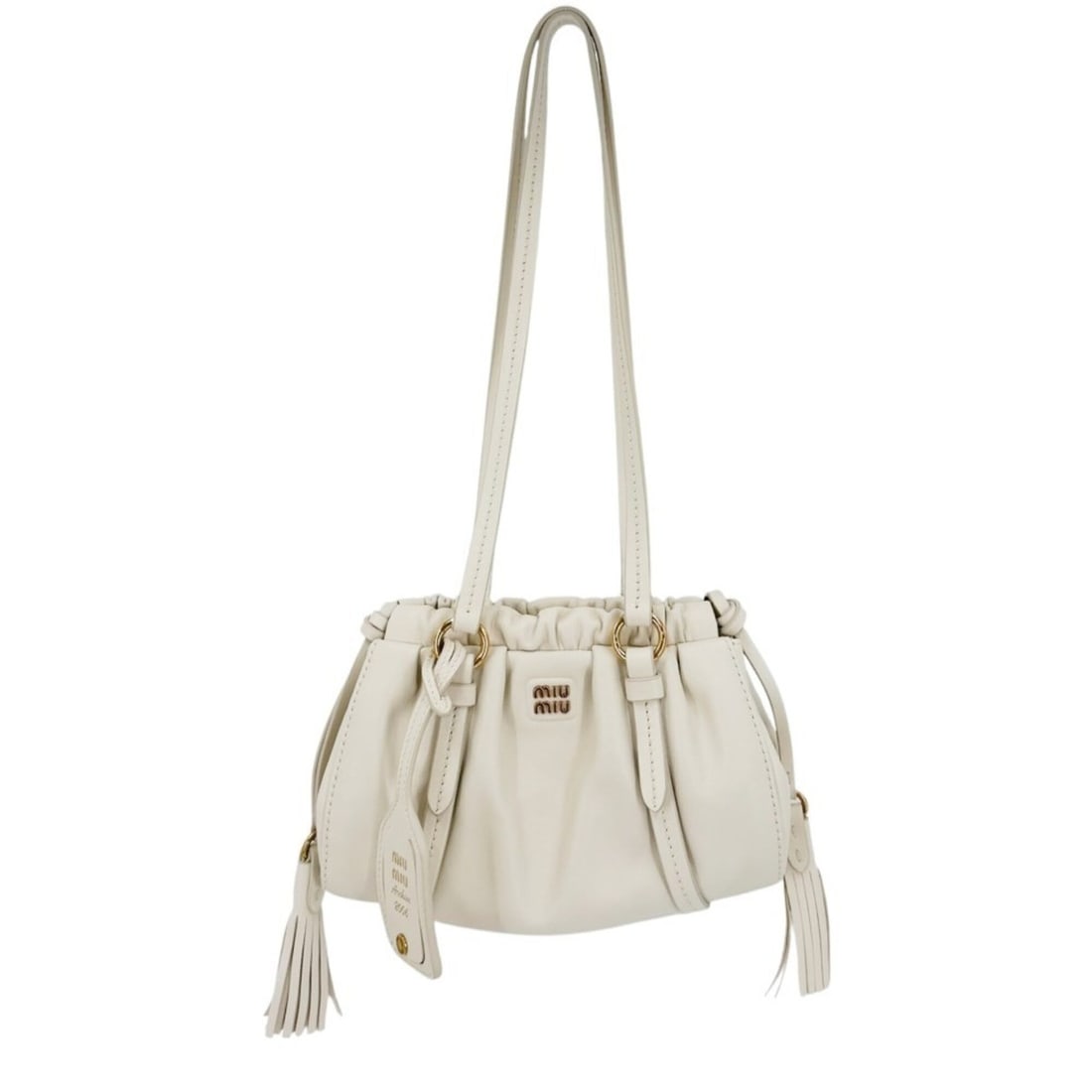 Miu Miu Miu Women's Joie Mini Handbag, Shoulder Bag, White, MIUMIU 5BP089, Leather, Ivory, Silver: --- Catalog ---Category: SizeSize (HxWxD): 14cm x 22cm x 5cm / 5.51'' x 8.66'' x 1.96''Category: DesignType: HandbagColor: IvoryGender: WomenMaterial: Leather Category: GeneralMPN: 5BP089Brand: Miu Mi