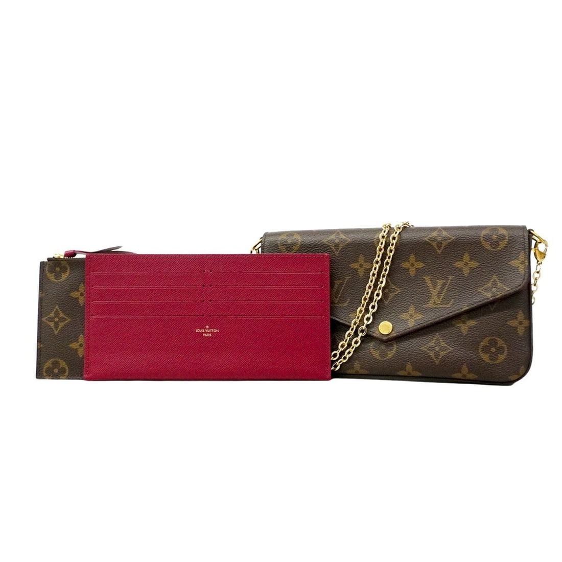 Louis Vuitton Monogram Pochette Felicie M61276 Fuchsia Women's Wallet/Shoulder Wallet: --- Catalog ---Category: SizeSize (HxWxD): 12cm x 21cm x 3cm / 4.72'' x 8.26'' x 1.18''Category: DesignType: Chain/Shoulder walletColor: FuchsiaGender: WomenCategory: GeneralMPN: M61276Brand: Louis Vu