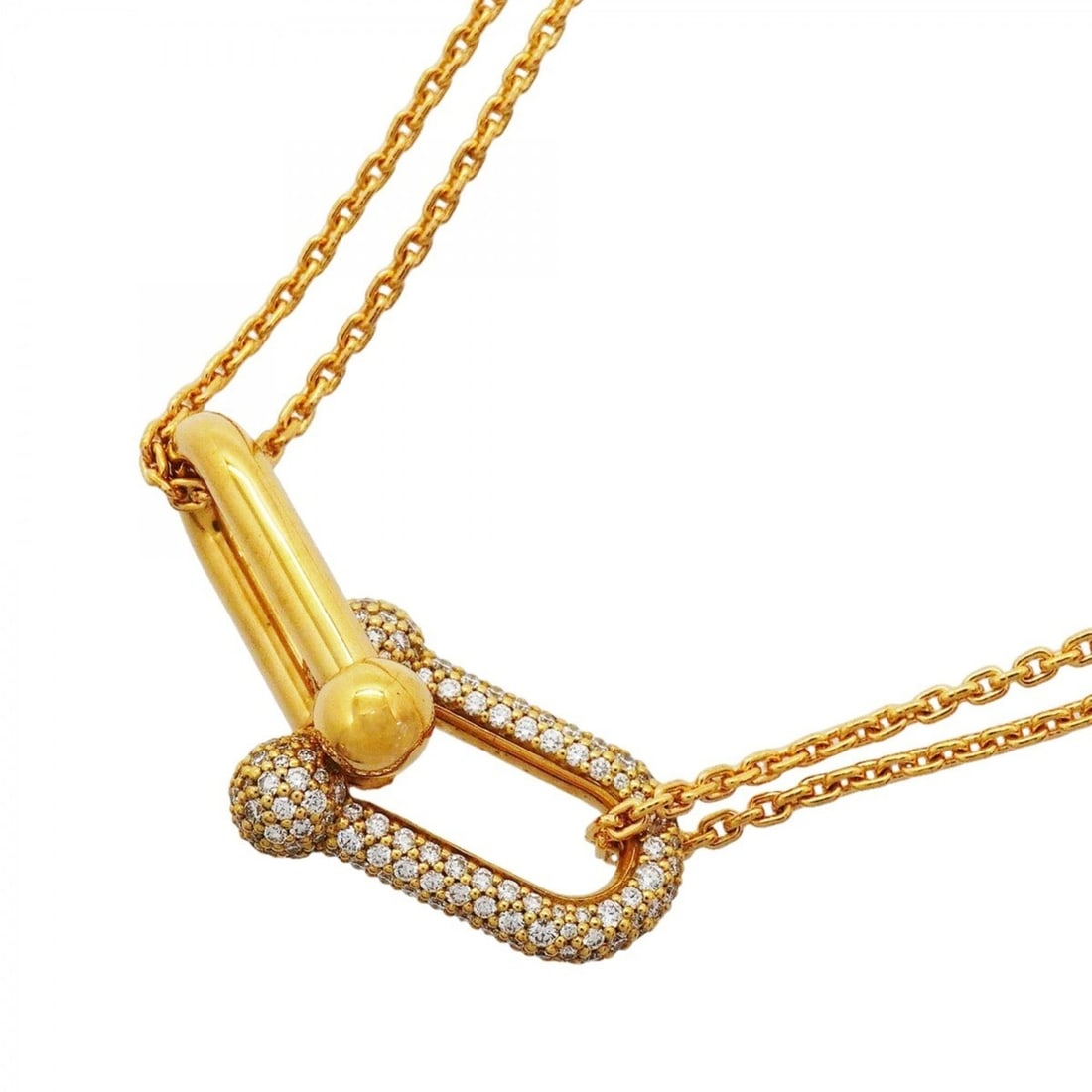 Tiffany & Co. Hardware Double Link Large Necklace, 18K Yellow Gold, 0.74ct Diamond, Women's: --- Catalog ---Category: SizePendant Size: 12mm x 30.7mm / 0.47'' x 1.2''Neck Circumference: 50 cm / 19.68''Category: DesignStone: DiamondGender: WomenMaterial: Yellow gold (18K)Necklace Type: Necklac