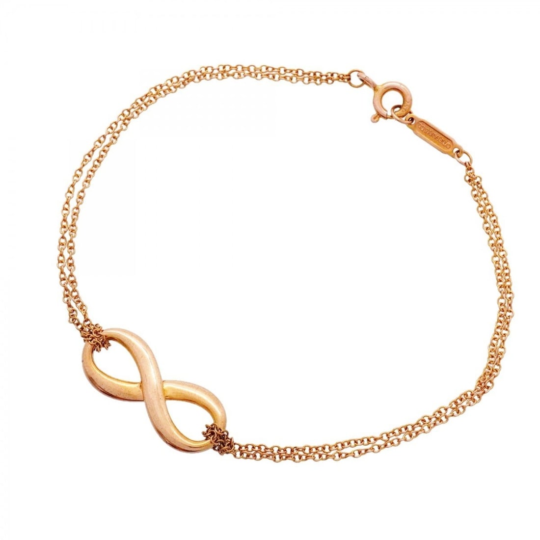 Tiffany & Co. Infinity Double Chain Bracelet, 18K Pink Gold (Rose Gold), Women's: --- Catalog ---Category: SizeLength: 16.5cm / 6.49''Category: DesignType: Charm braceletGender: WomenMaterial: Pink gold (18K)Category: GeneralBrand: Tiffany--- Item List ---Section: ConditionRanking: