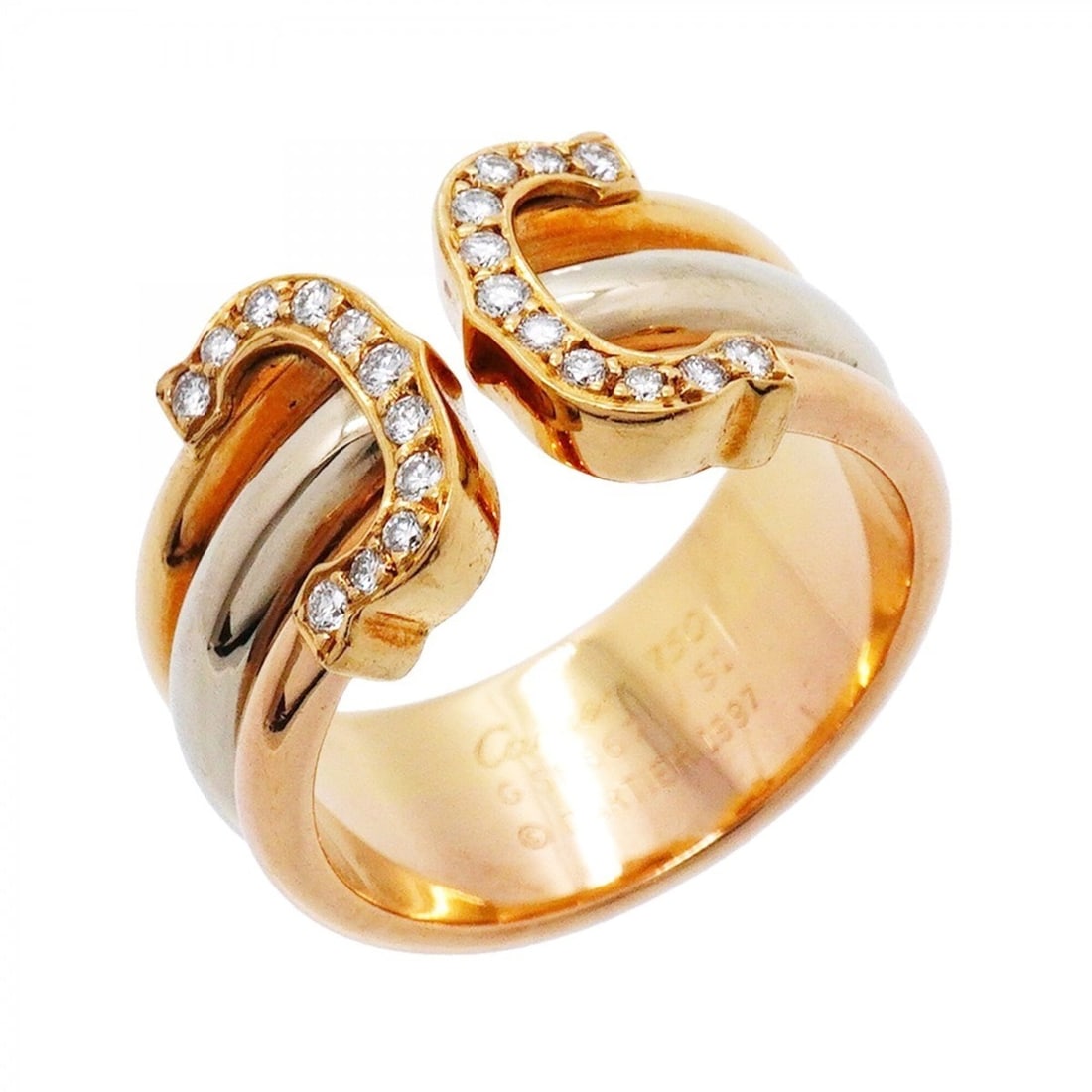Cartier Ring 2C 18K Yellow Gold (KYG), White (18KWG), Pink (18KPG), Diamond, Size #51, Ladies': --- Catalog ---Category: SizeUS Size: 6Brand Size: 51Category: DesignType: Band ringStone: DiamondGender: WomenMaterial: Pink gold (18K), White gold (18K), Yellow gold (18K)Category: GeneralBrand: Car