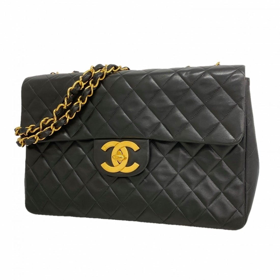 Chanel Shoulder Bag, Large Matelassé, Double Chain, Lambskin, Black, Women's (1 of 11)