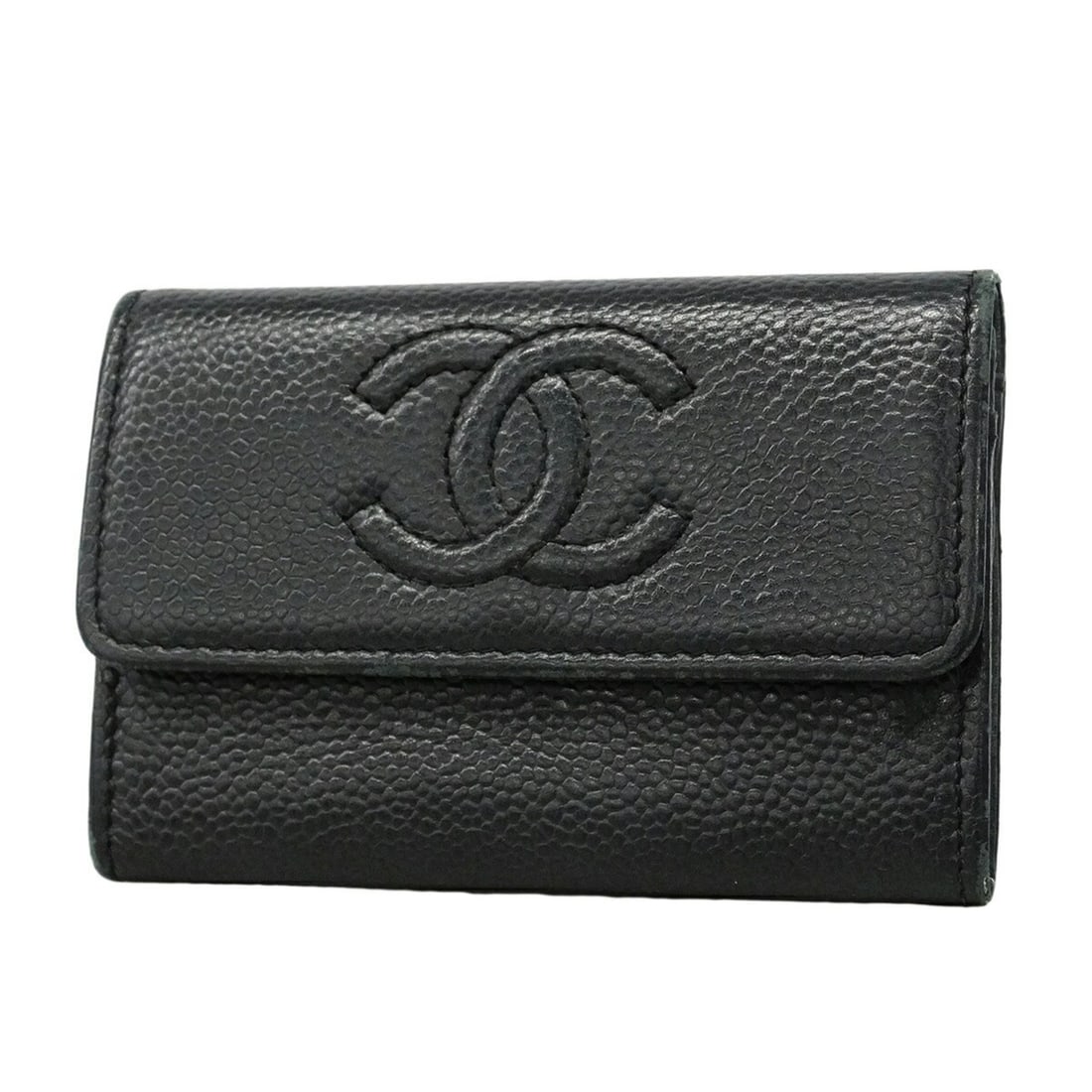 Chanel business card holder/card case, caviar leather, black, women's.: --- Catalog ---Category: DesignType: Card caseColor: BlackGender: WomenMaterial: Grained Calfskin Category: GeneralBrand: ChanelCategory: Physical PropertiesSize (HxWxD): 7.5cm x 11cm x 1.5cm / 2.95''