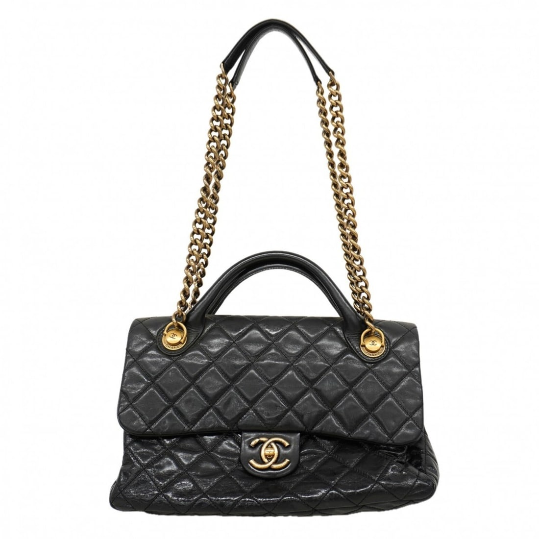 Chanel Matelassé Chain Shoulder Lambskin Handbag, Black, 2-way Bag for Women: --- Catalog ---Category: SizeSize (HxWxD): 21cm x 30cm x 9cm / 8.26'' x 11.81'' x 3.54''Category: DesignType: HandbagColor: BlackGender: WomenMaterial: Leather Hardware Color: GoldLeather/Fur Type: La