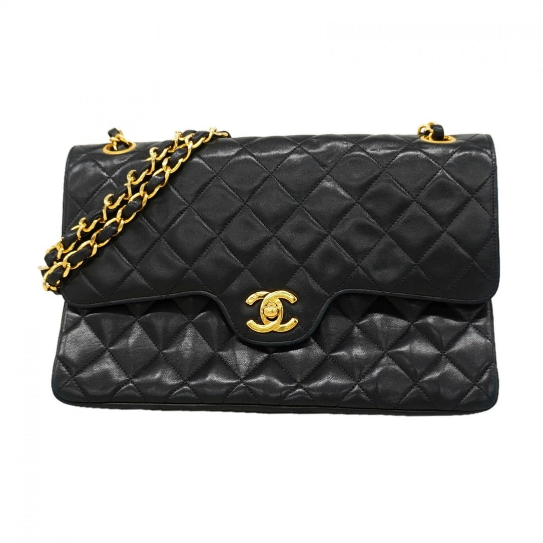 Chanel Matelassé Shoulder Bag, Double Flap, Chain, Lambskin, Black, Women's: --- Catalog ---Category: SizeSize (HxWxD): 16cm x 24.5cm x 7cm / 6.29'' x 9.64'' x 2.75''Category: DesignType: Shoulder bagColor: BlackGender: WomenMaterial: Leather Hardware Color: GoldLeather/Fur Ty