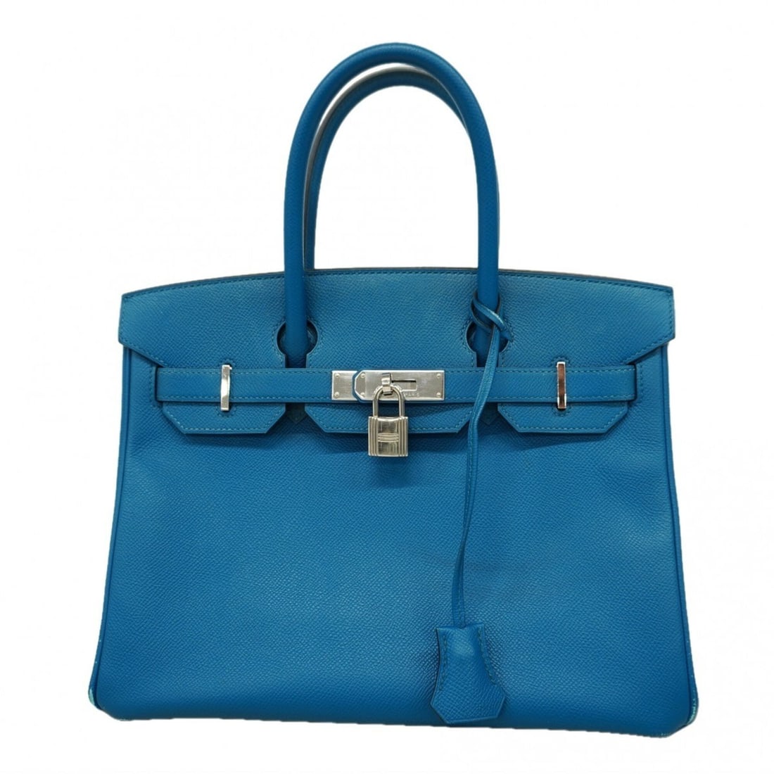 Hermes Birkin 30 Epsom Blue Izmir Handbag, Q Stamp, Ladies: --- Catalog ---Category: SizeSize (HxWxD): 24cm x 31cm x 16cm / 9.44'' x 12.2'' x 6.29''Category: DesignType: HandbagColor: BlueGender: WomenMaterial: Epsom leather Hardware Color: SilverCategory: Gen
