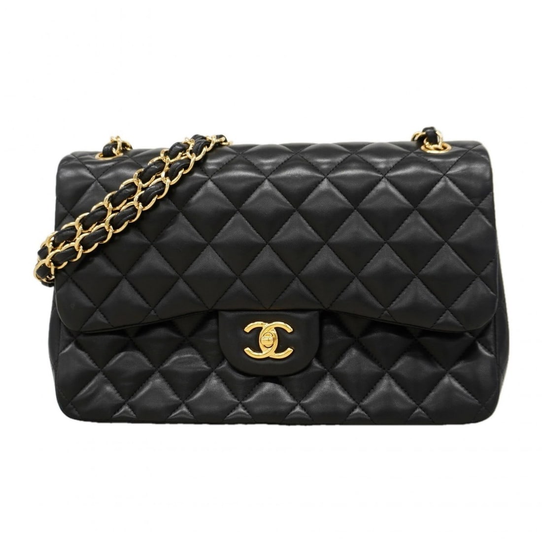 Chanel Shoulder Bag, Large Matelassé, Double Flap, Chain, Lambskin, Black, Women's: --- Catalog ---Category: SizeSize (HxWxD): 22cm x 30cm x 9cm / 8.66'' x 11.81'' x 3.54''Category: DesignType: Shoulder bagColor: BlackGender: WomenMaterial: Leather Hardware Color: GoldLeather/Fur Typ