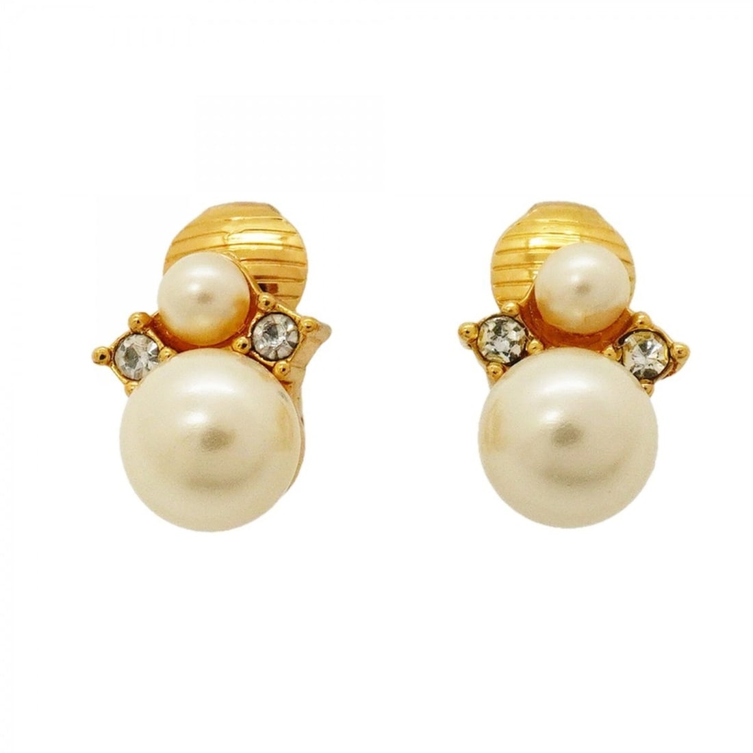 Christian Dior Earrings, GP Plated, Faux Pearl, Rhinestone, Gold, Women's: --- Catalog ---Category: SizeSize (HxWxD): 11.50mm x 9.20mm / 0.45'' x 0.36''Category: DesignType: Clip earringsColor: GoldGender: WomenMaterial: Gold plating, RhinestoneCategory: GeneralBrand: Christ