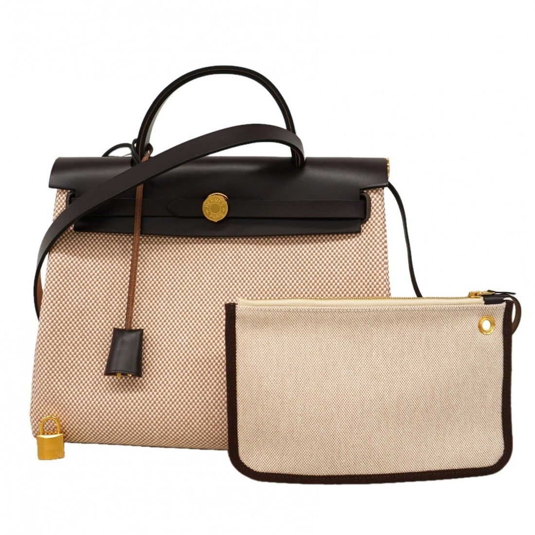 Hermes Herbag Zip PM Toile GM Brown Handbag with W Stamp, 2-way Bag for Women, OP008530: --- Catalog ---Category: SizeSize (HxWxD): 26cm x 31cm x 12cm / 10.23'' x 12.2'' x 4.72''Category: DesignType: HandbagColor: BrownGender: WomenHardware Color: GoldCategory: GeneralBrand: Hermes--- Ite