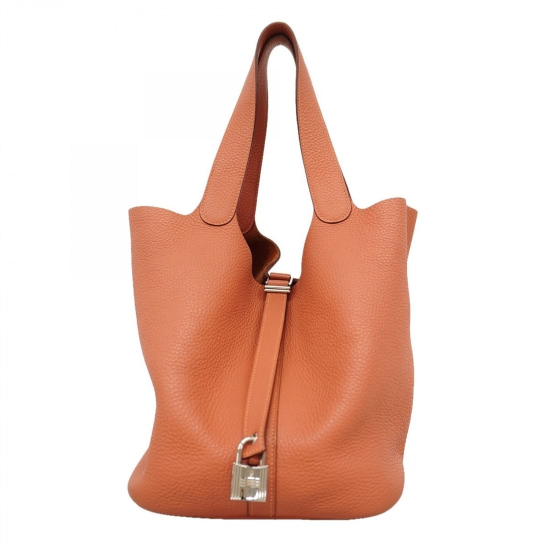 Hermes Picotin Lock GM handbag, Taurillon Clemence leather, Crevette, ?Q stamp, ladies', OP007661: --- Catalog ---Category: SizeSize (HxWxD): 26cm x 22cm x 31cm / 10.23'' x 8.66'' x 12.2''Category: DesignType: HandbagColor: CrevetteGender: WomenMaterial: Taurillon clemence leather Hardware Color: S