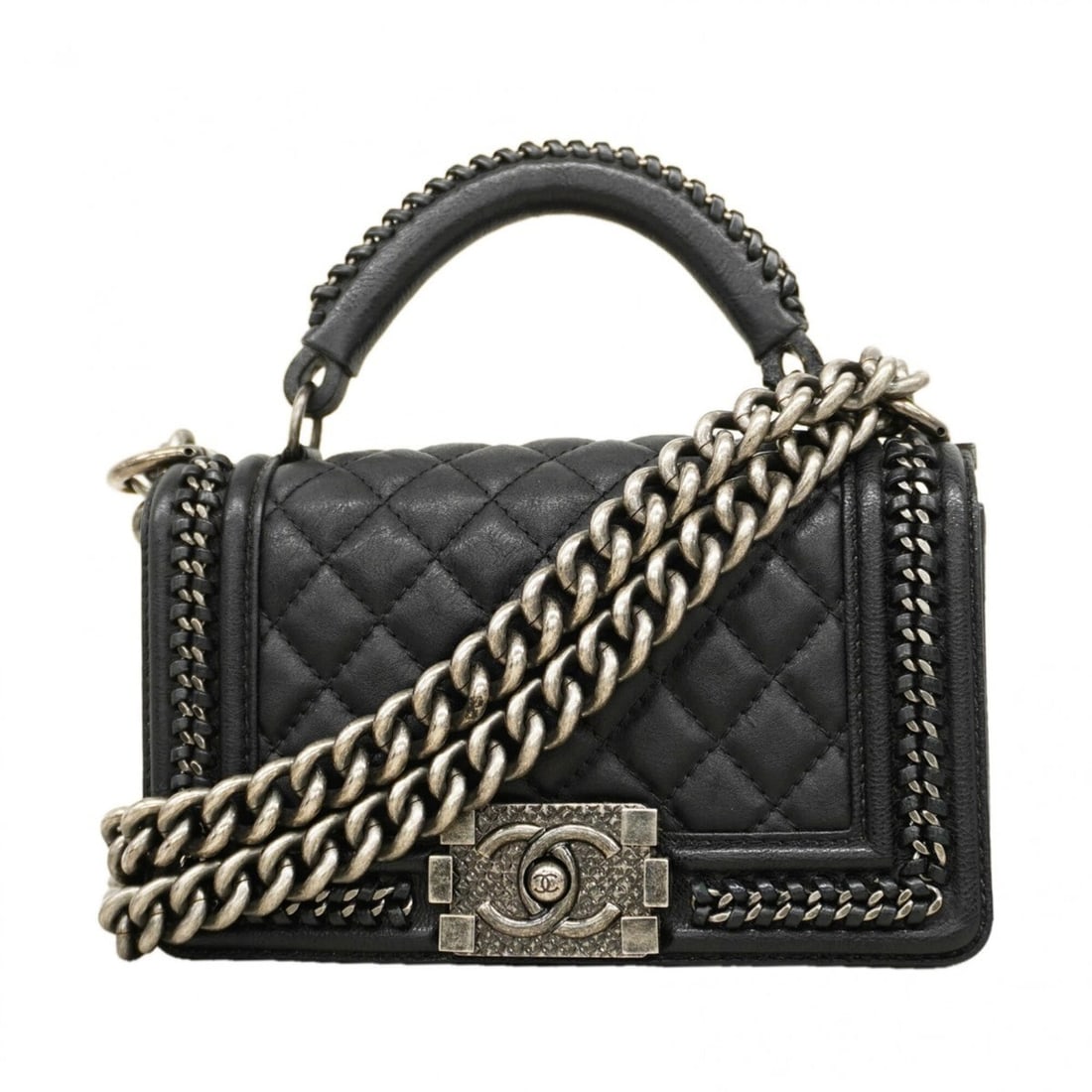 Chanel Boy Chain Shoulder Bag, Calfskin, Black, 2-way Bag OP006877 (1 of 13)