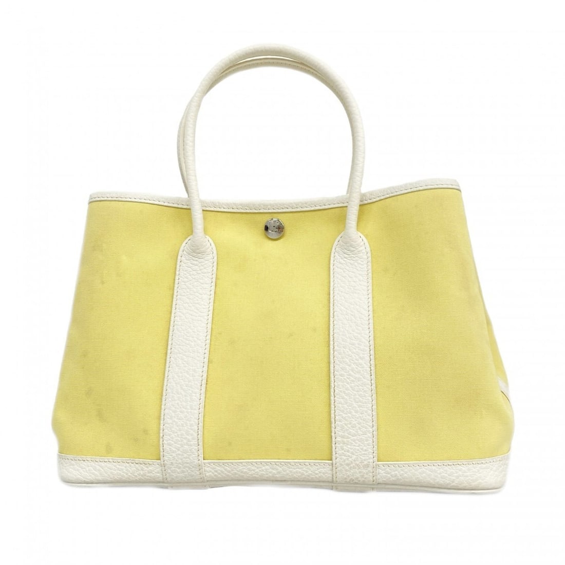 Hermes Garden TPM Tote Bag, Toile Officier, Yellow, ?R stamp, Women's, OP004049: --- Catalog ---Category: SizeSize (HxWxD): 20.5cm x 31cm x 13cm / 8.07'' x 12.2'' x 5.11''Category: DesignType: Tote bagColor: YellowGender: WomenMaterial: Toile officier Hardware Color: SilverCategor