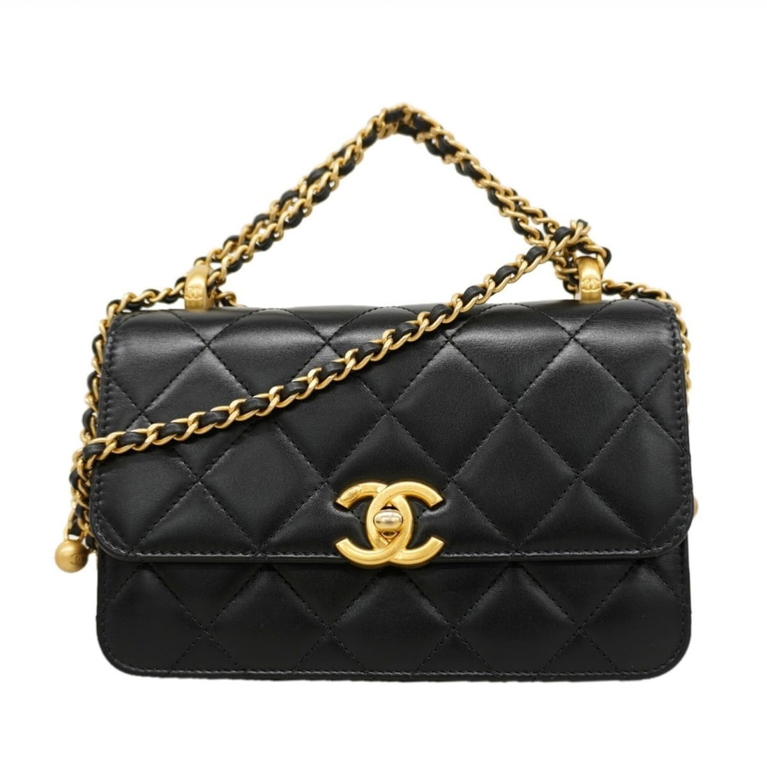 Chanel Matelassé Chain Shoulder Bag, Lambskin, Black, Women's OP001064 (1 of 14)