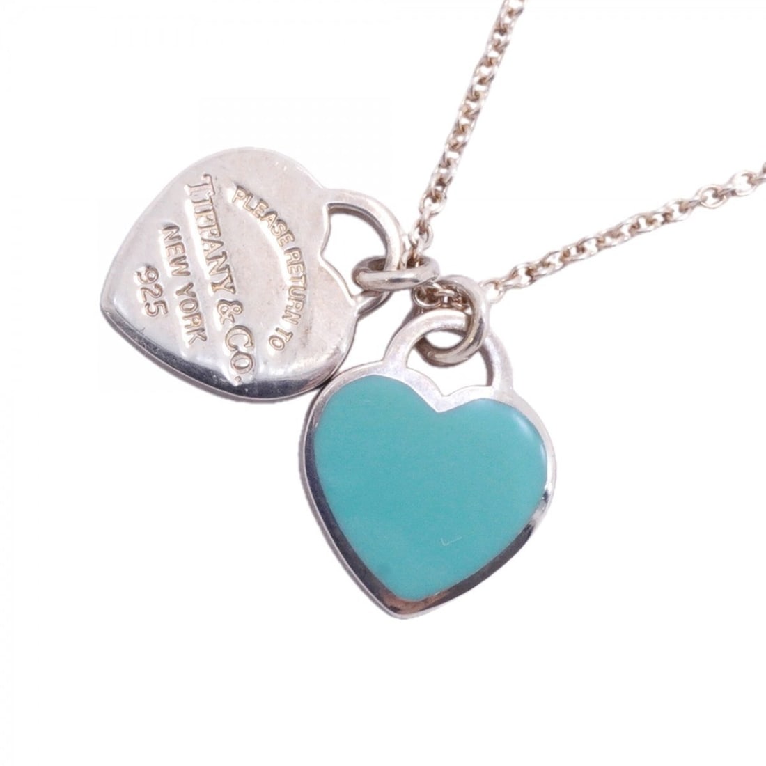 Tiffany & Co. Double Return to Heart Necklace, Sterling Silver 925, Blue, Women's: --- Catalog ---Category: SizePendant Size: 13.6mm x 12.5mm / 0.53'' x 0.49''Neck Circumference: 40.5 cm / 15.94''Category: DesignColor: BlueGender: WomenMaterial: Silver 925Necklace Type: NecklaceCate