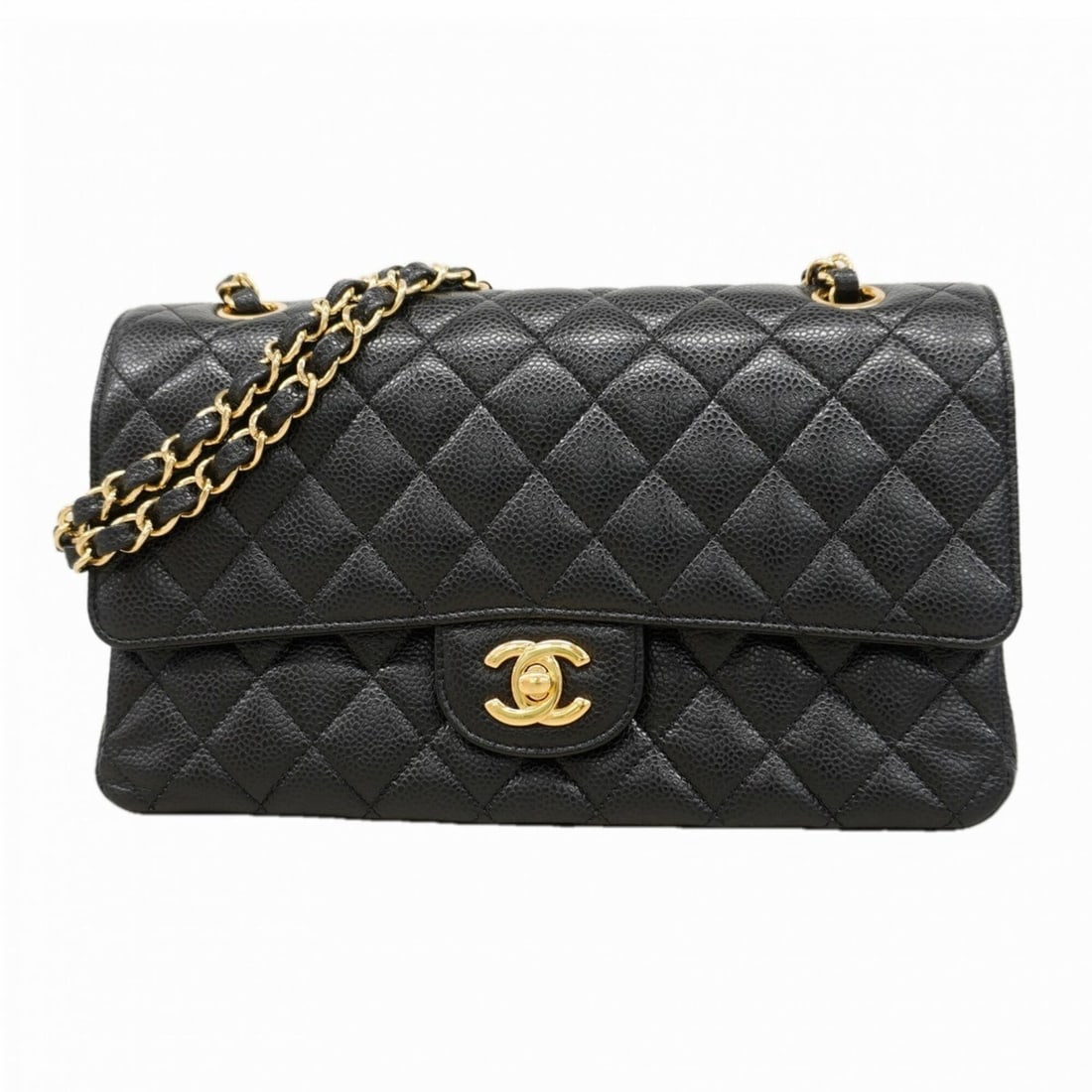 Chanel Matelassé Shoulder Bag, Double Flap, Chain, Caviar Leather, Black, Women's: --- Catalog ---Category: SizeSize (HxWxD): 18cm x 25.5cm x 6cm / 7.08'' x 10.03'' x 2.36''Category: DesignType: Shoulder bagColor: BlackGender: WomenMaterial: Grained Calfskin Hardware Color: GoldCate