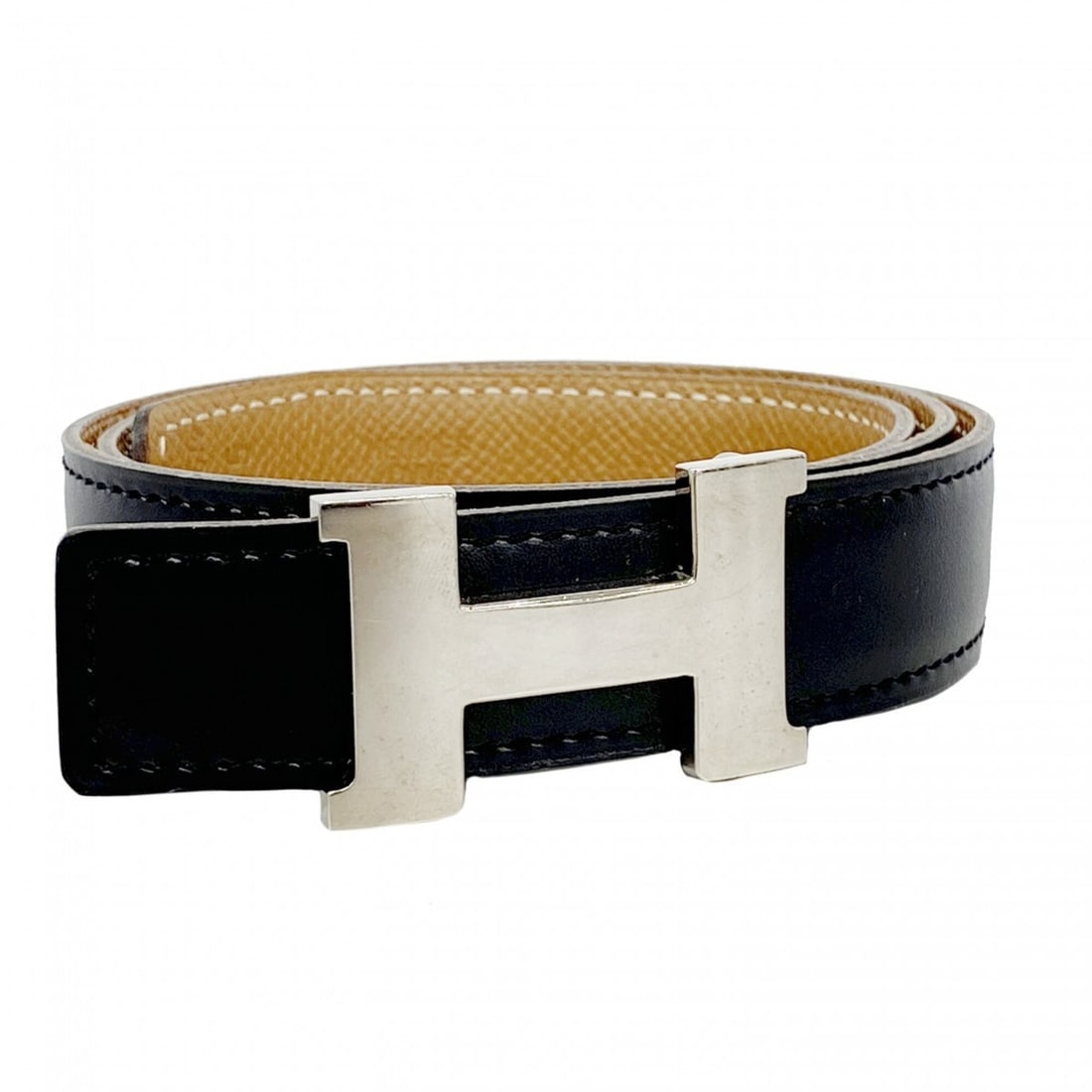 Hermes Constance Belt, Courchevel Box Calf Leather, Gold & Black, ?C Stamp, Men's Women's (1 of 8)
