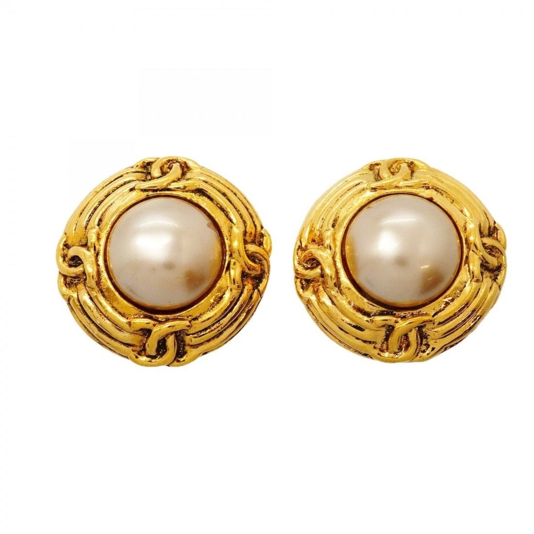 Chanel earrings, Coco Mark design, GP plated, faux pearl, gold, women's. (1 of 9)