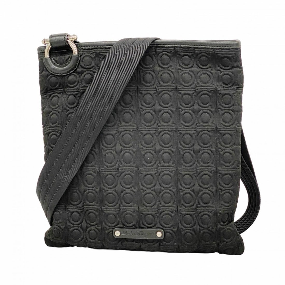 Salvatore Ferragamo Gancini Nylon Shoulder Bag, Black, Women's: --- Catalog ---Category: SizeSize (HxWxD): 26cm x 24cm x 1cm / 10.23'' x 9.44'' x 0.39''Category: DesignType: Shoulder bagColor: BlackGender: WomenMaterial: Nylon Hardware Color: SilverCategory: Gener
