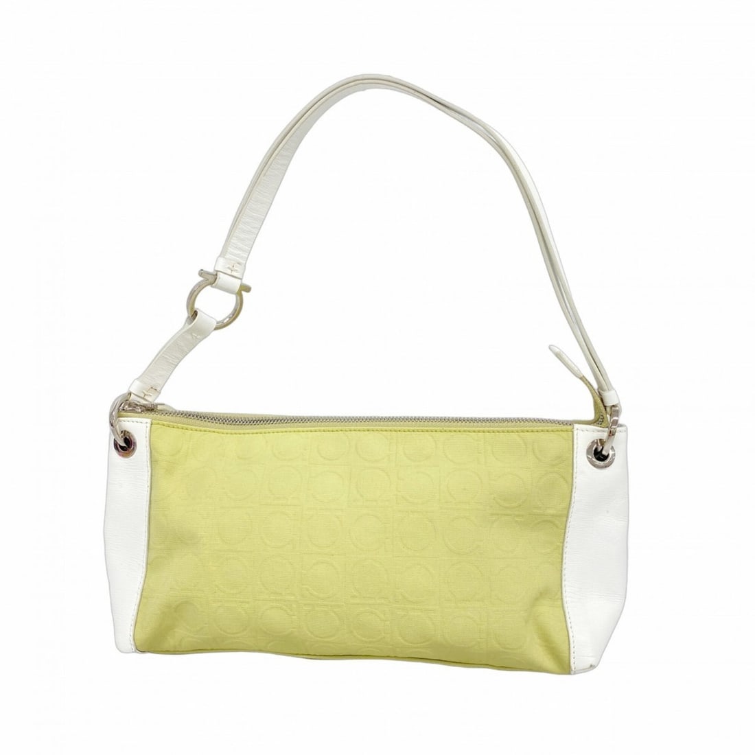 Salvatore Ferragamo Shoulder Bag, Gancini design, Canvas and Leather, Green White, Women's: --- Catalog ---Category: SizeSize (HxWxD): 15cm x 26cm x 9cm / 5.9'' x 10.23'' x 3.54''Category: DesignType: Shoulder bagColor: Green, WhiteGender: WomenMaterial: Canvas , Leather Hardware Color: Silv