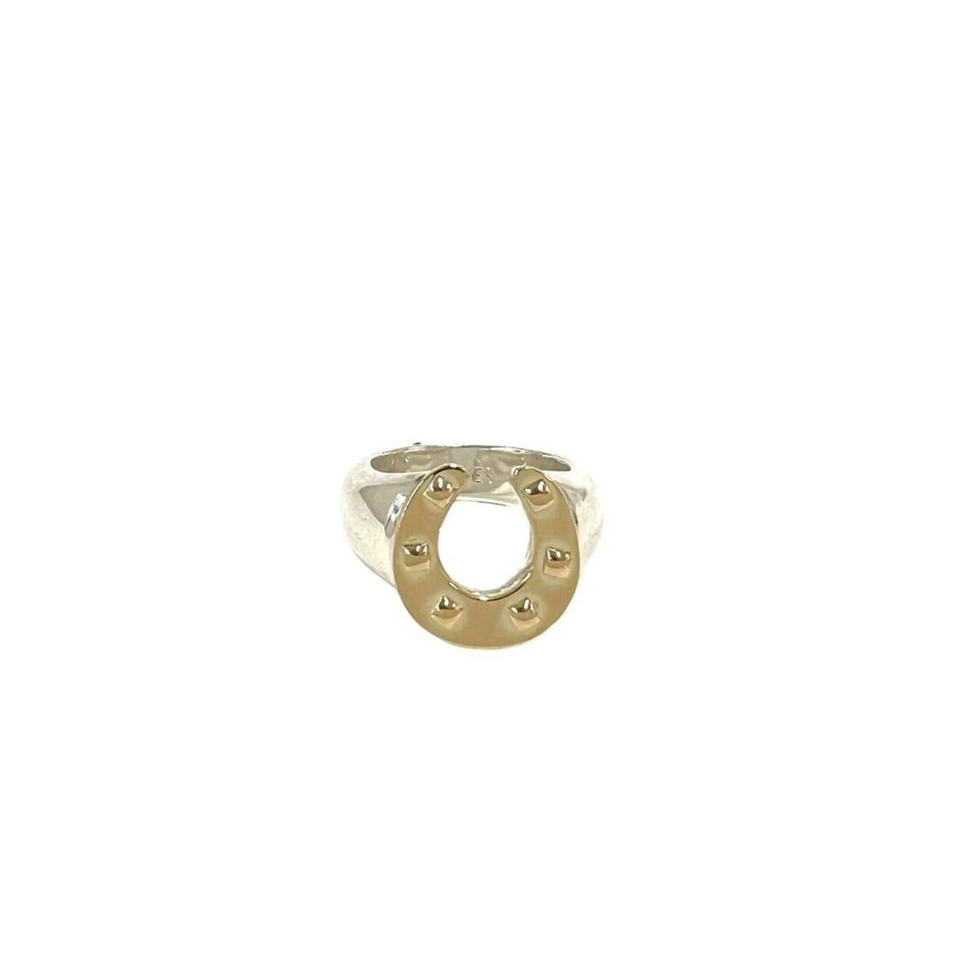 HERMES Vintage Horseshoe Ring, Sterling Silver 925, 18K Yellow Gold, and Item No. 81480: --- Catalog ---Category: SizeJP Size: 7.5US Size: 4Category: DesignType: Band ringColor: Gold, SilverGender: WomenMaterial: Silver 925, Yellow gold (18K)Category: GeneralBrand: Hermes--- Item List ---