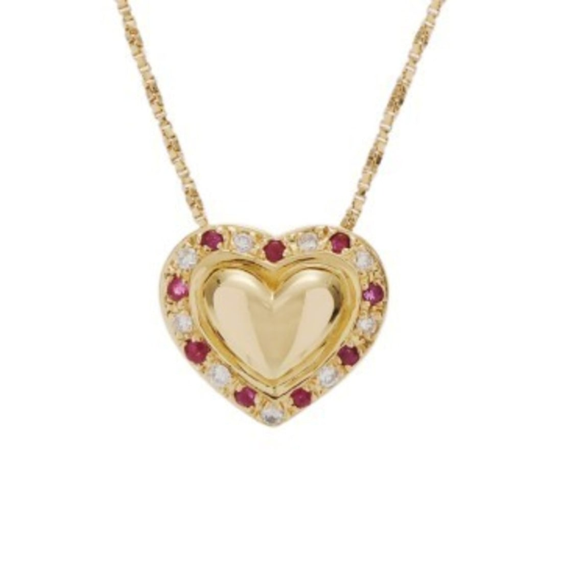 YVES SAINT LAURENT Heart Necklace with Diamond and Ruby, 18K Yellow Gold (YG), Pre-owned, Grade A,: --- Catalog ---Category: SizePendant Size: 12mm x 13.5mm / 0.47'' x 0.53''Neck Circumference: 40.5 cm / 15.94''Category: DesignStone: Diamond, RubyGender: WomenMaterial: Yellow gold (18K)Necklace Type