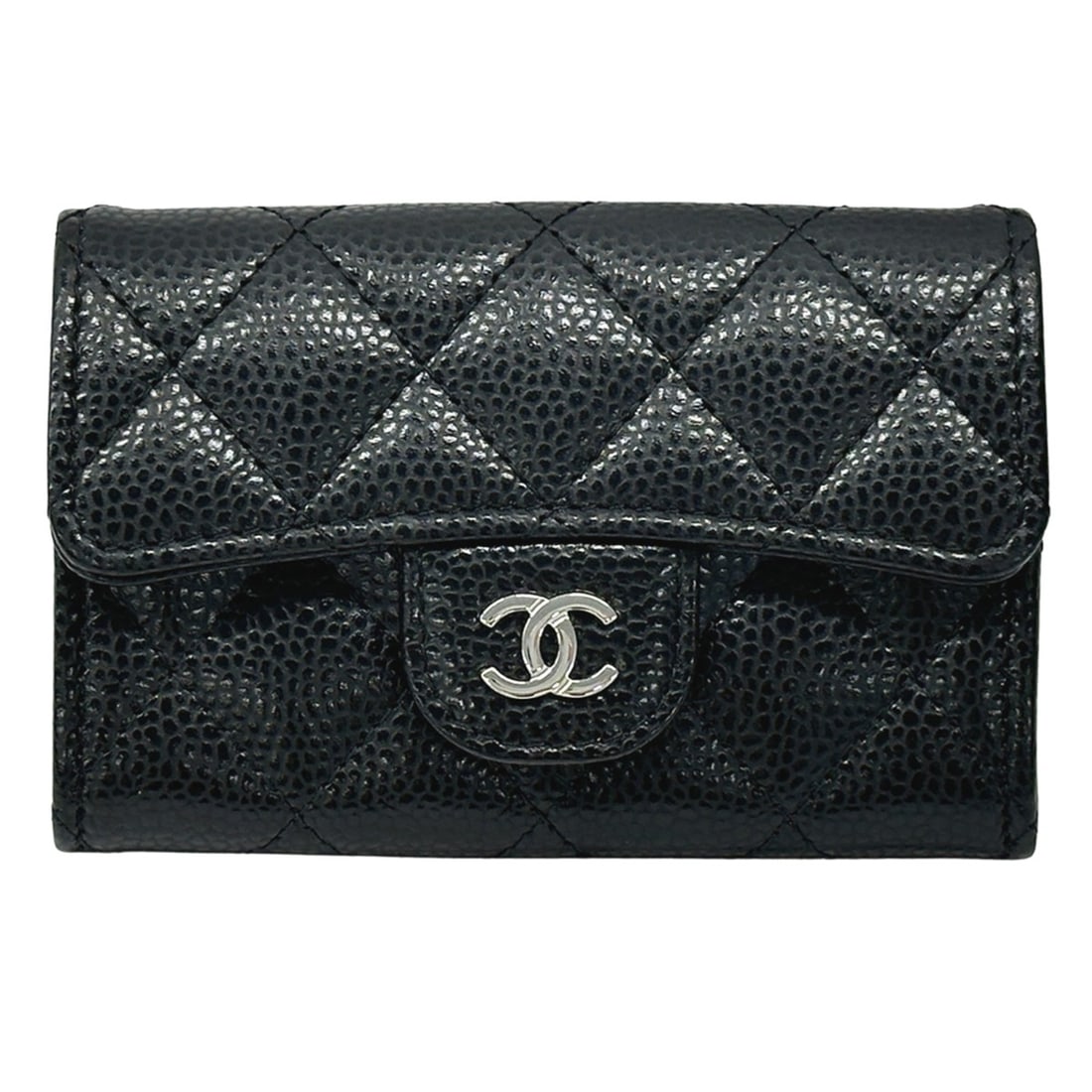Chanel Matelassé Business Card Holder/Card Case for Women, Brand Name, Caviar Leather, Black,: --- Catalog ---Category: DesignType: Card caseColor: BlackGender: WomenMaterial: Grained Calfskin Category: GeneralBrand: ChanelCountry of Origin: ItalyCategory: Physical PropertiesSize (HxWxD): 7.5cm