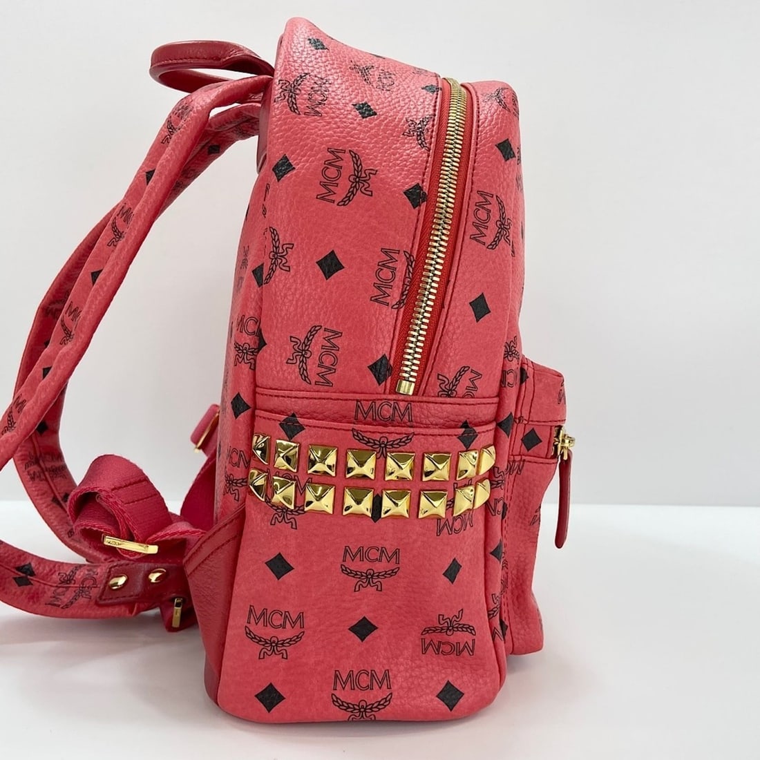 MCM Stark Side Studs Small Stud Backpack Red - 6