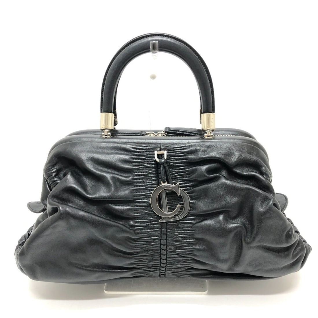 Christian Dior Dior Karenina CD Logo Handbag with Charm, Gathered Leather, Women's, Black: --- Catalog ---Category: SizeSize (HxWxD): 20cm x 40cm x 12cm / 7.87'' x 15.74'' x 4.72''Handle Length: 34cm / 13.38''Category: DesignType: HandbagColor: BlackGender: WomenClosure: ZipperMaterial: Lea