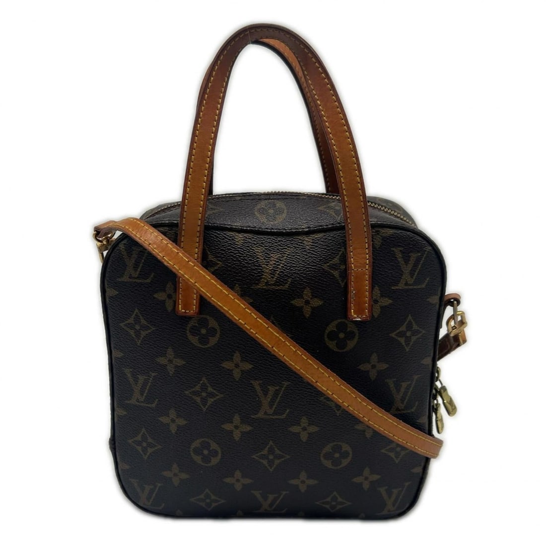LOUIS VUITTON Monogram Spontini M47500 Handbag Brown Beige Leather Women's: --- Catalog ---Category: SizeSize (HxWxD): 20cm x 19cm x 8cm / 7.87'' x 7.48'' x 3.14''Handle Length: 31cm / 12.2''Category: DesignType: HandbagColor: Beige, BrownGender: WomenClosure: ZipperMaterial: