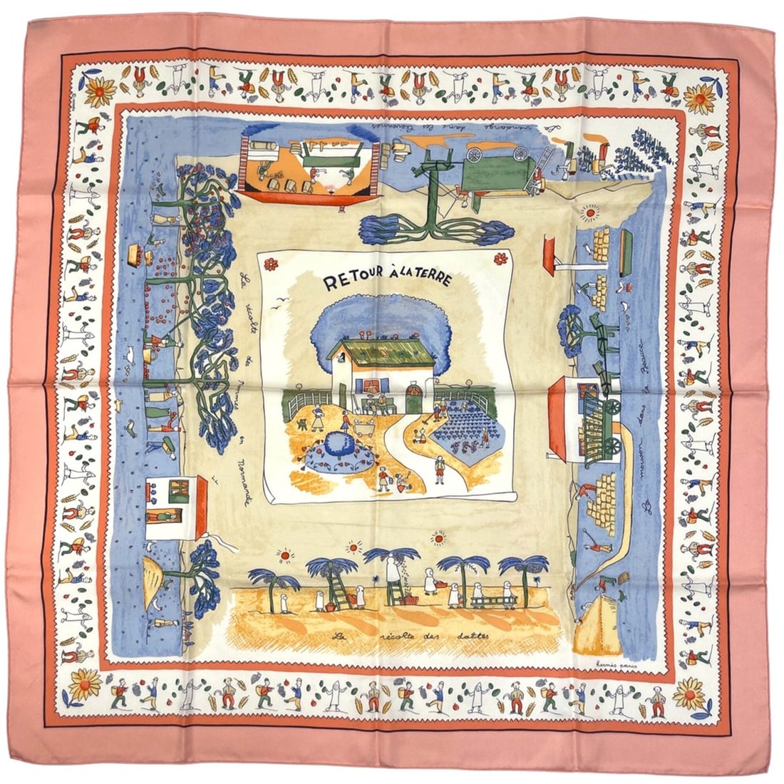 Hermes Carre 90 RETOUR A LA TERRE (Returning Home) Scarf/Muffler, Silk, Pink, Multicolor, Women's: --- Catalog ---Category: SizeSize (LxW): 89cm x 88cm / 35.03'' x 34.64''Category: DesignType: ScarfColor: Multi-color, PinkGender: WomenMaterial: Silk Category: GeneralBrand: Hermes--- Item List ---Se