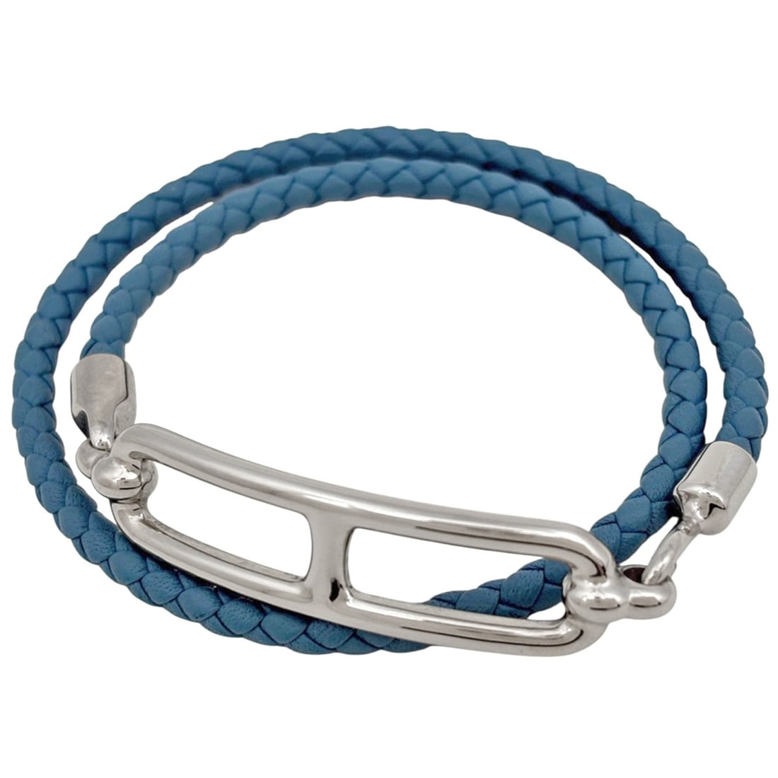 Hermes Double Tour Bracelet, Leather, Silver, Blue, Women's (1 of 11)