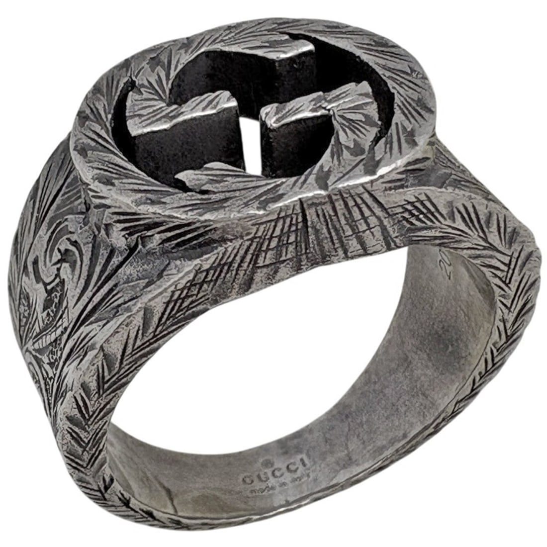 Gucci Arabesque Ring, Interlocking G, Sterling Silver 925, Silver, Women's: --- Catalog ---Category: SizeJP Size: 19US Size: 9.5Category: DesignColor: SilverGender: WomenMaterial: Silver 925Category: GeneralBrand: Gucci--- Item List ---Section: ConditionRanking: Rank B Used -