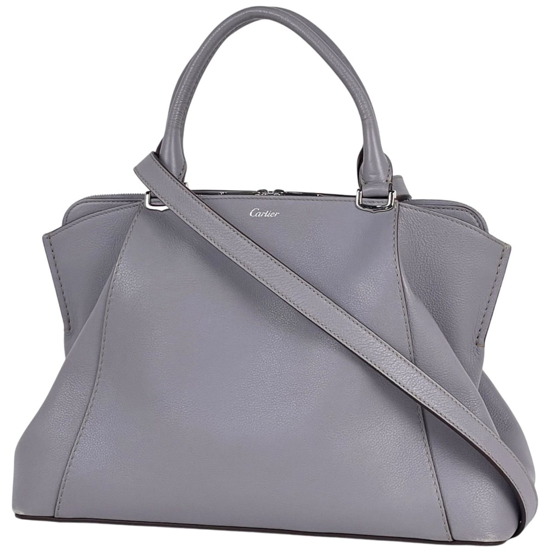 Cartier logo handbag, C de 2-way leather bag, gray, for women.: --- Catalog ---Category: SizeSize (HxWxD): 23cm x 34cm x 13cm / 9.05'' x 13.38'' x 5.11''Category: DesignType: HandbagColor: GrayGender: WomenMaterial: Leather Category: GeneralBrand: Cartier--- Item 