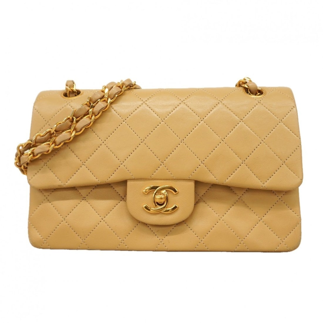 Chanel Matelassé Shoulder Bag, Double Flap, Chain, Lambskin, Beige, Women's (1 of 11)