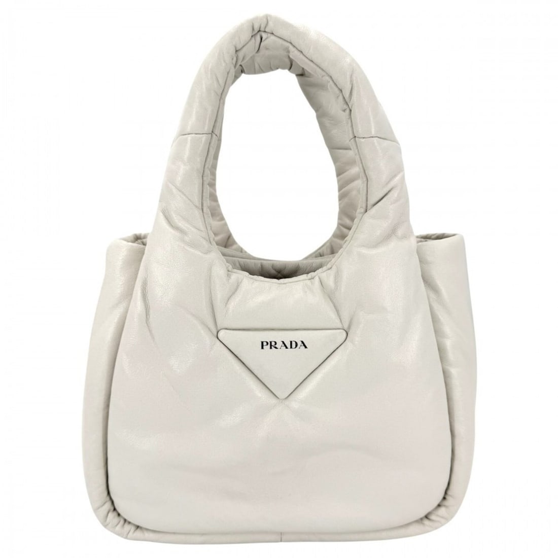 Prada Women's Triangle Logo Padded Mini Handbag PRADA 1BA359 Leather White Gold Hardware: --- Catalog ---Category: SizeSize (HxWxD): 16cm x 20cm x 7.5cm / 6.29'' x 7.87'' x 2.95''Handle Length: 25cm / 9.84''Category: DesignType: HandbagColor: WhiteGender: WomenMaterial: Leather Inner Pocke
